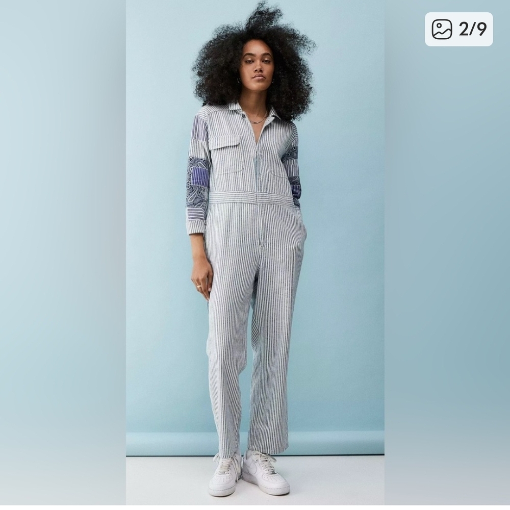 Urban Outfitters Blue and Purple Patterned Jumpsuit
